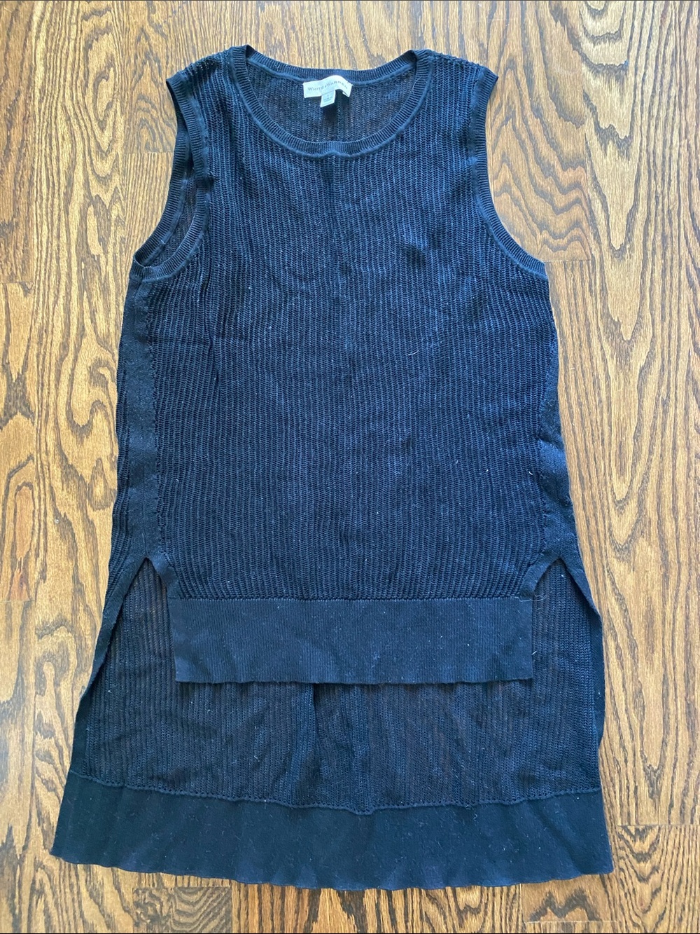 White + Warren Sleeveless Open-Knit Tunic in Black